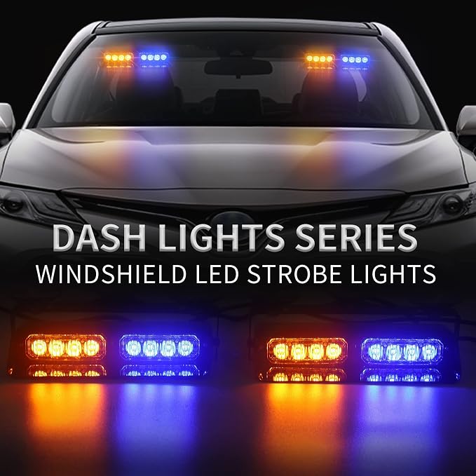 XRIDONSEN 2 in 1 Dash Emergency Strobe Lights Front/Rear Amber Blue Windshield - Image 2