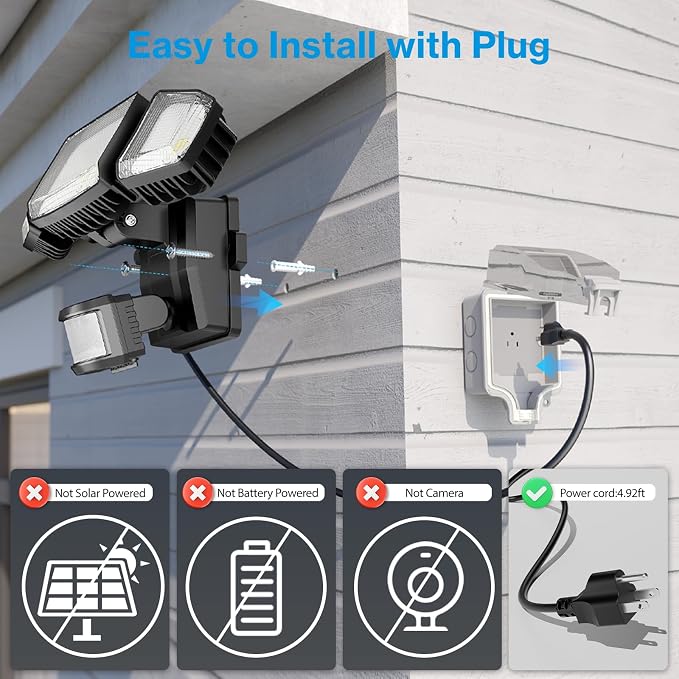 Olafus 70W Motion Sensor Outdoor Light Plug in, Motion Flood Light Dusk to Dawn - Image 2