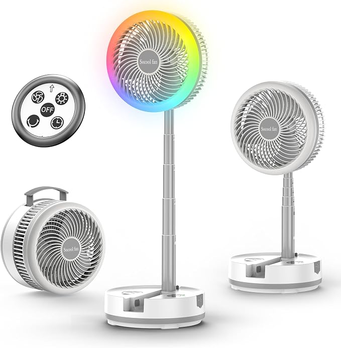 Socool 40000mAh Battery Operated Foldable Fan, Rechargeable Standing Fan by Socoolfancoolinhand