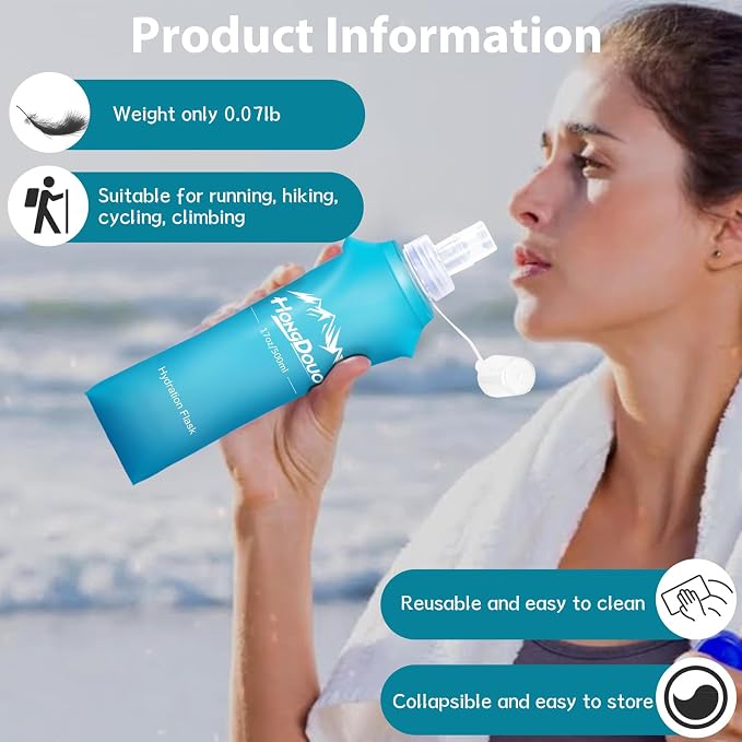 2 Packs Soft Flask, 17oz/500ml TPU Collapsible Soft Water Bottle - Image 3
