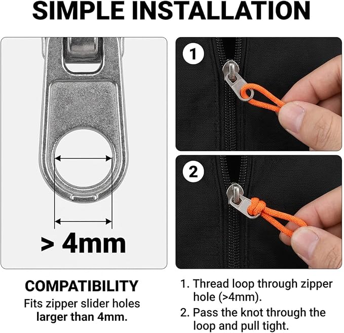 10 Pieces Paracord Zipper Pull Replacement Zipper Pulls Tab 4" Keychain - Image 6