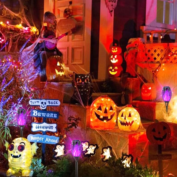 EOYIZW Solar Lights Outdoor, Halloween Decorations Purple Solar Tiki Torches - Image 6
