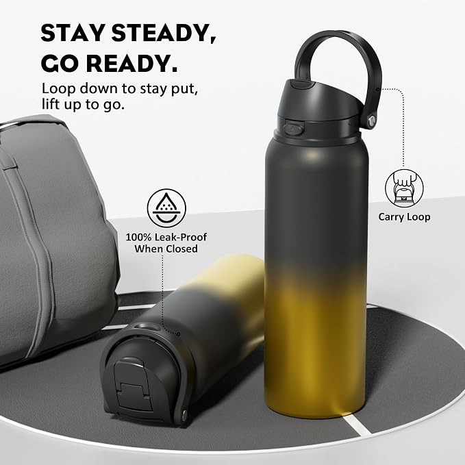 POWCAN 40 oz Insulated Water Bottle: 2-in-1 Push-Button Spout & Quick-Flip - Image 4