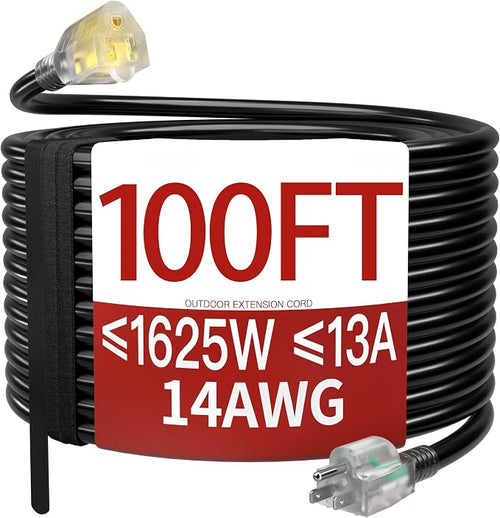 100 FT 14/3 Extension Cord Outdoor, Heavy Duty Weatherproof & Flame Retardant by Skrizcable