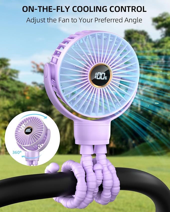 buywoo Portable Stroller Mini Fan, Small Rechargeable Personal Fan, Travel - Image 2