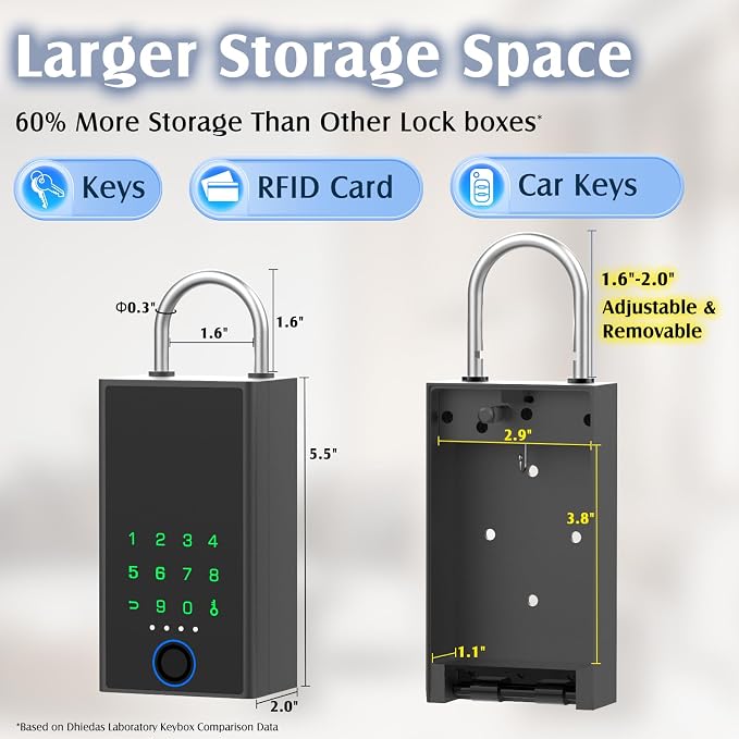 Smart Key Lock Box with Code, Dhiedas Large Fingerprint Lock Box with APP - Image 2