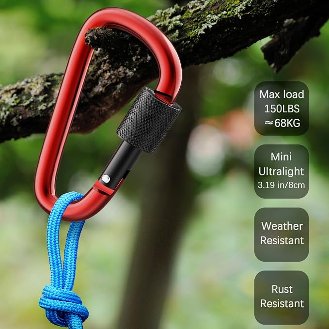 sprookber 3" Locking Carabiners | Keychain Carbineers D Ring Key Clip Spring - Image 5