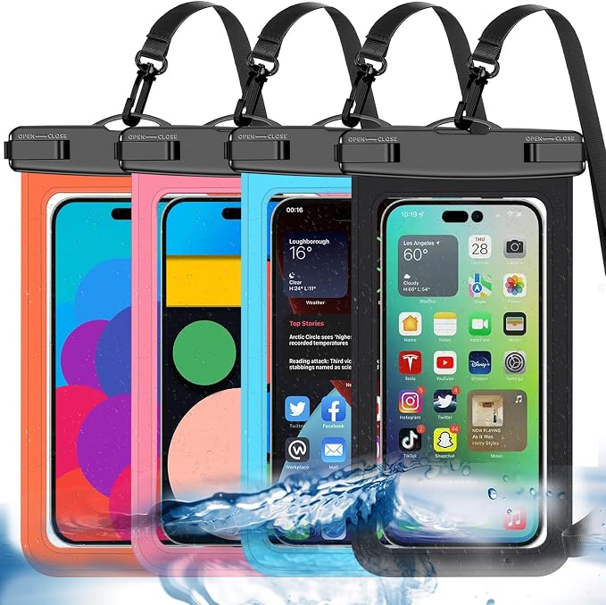4 Pack Multicolor Universal Waterproof Phone Pouch, Large Phone Waterproof Case by Famoby