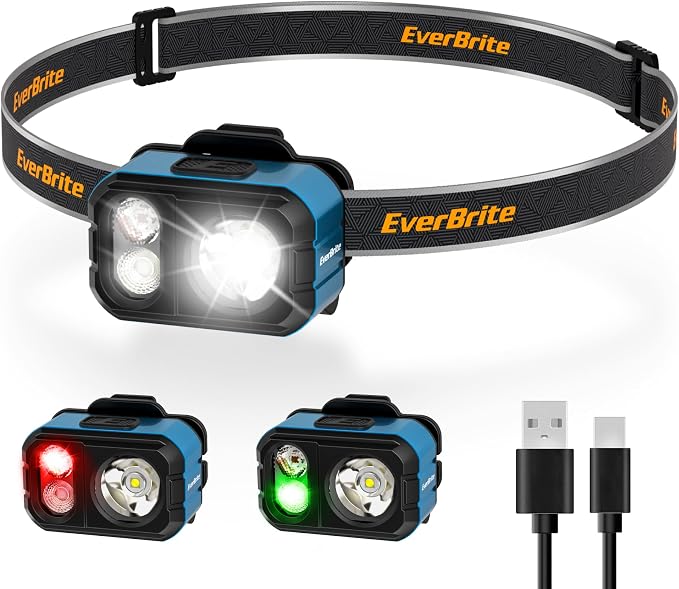 EverBrite 400LM Rechargeable Headlamp, 1.59 oz Lightweight & Comfortable Head by EverBrite