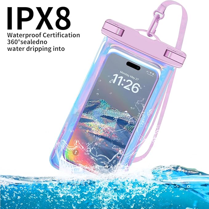 Up to 8.3" 2 Pack Iridescence Universal Waterproof Phone Pouch, Large Phone - Image 4