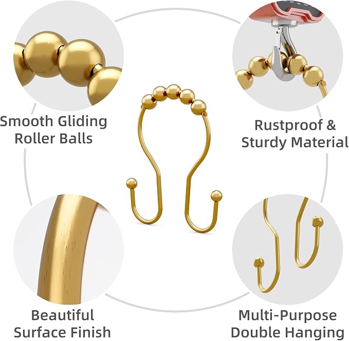 Bathway Shower Curtain Hooks, Shower Curtain Rings Rust Proof Double Hook - Image 2