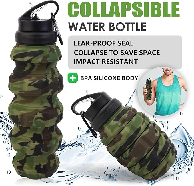 Collapsible Travel Water Bottle18oz, Reuseable Silicone Foldable Water Bottles - Image 3