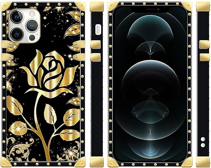 Compatible with iPhone 12 Pro Max Case, Shine Gold Rose Luxury Golden Decoration - Image 2
