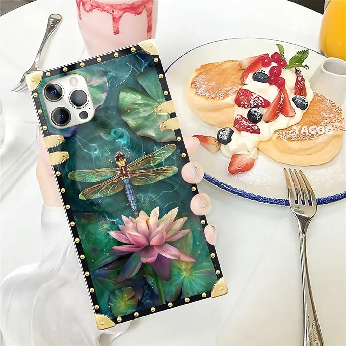 Compatible with iPhone 12 Case, Colourful Dragonfly Pink Lily Pads Luxury - Image 5