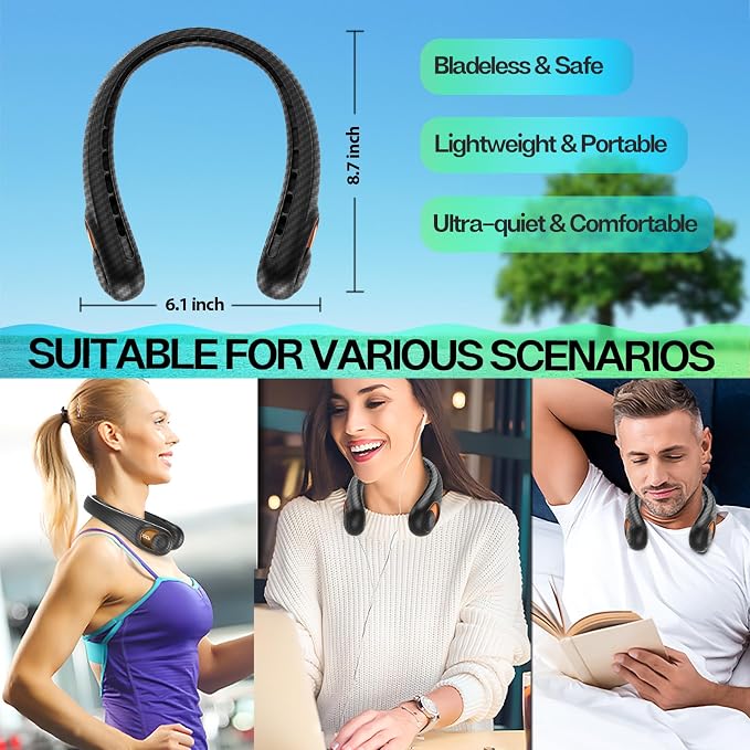 KIDEE Neck Fan Rechargeable, Portable Fan, Upgraded LED Display, 4000 mAh - Image 6