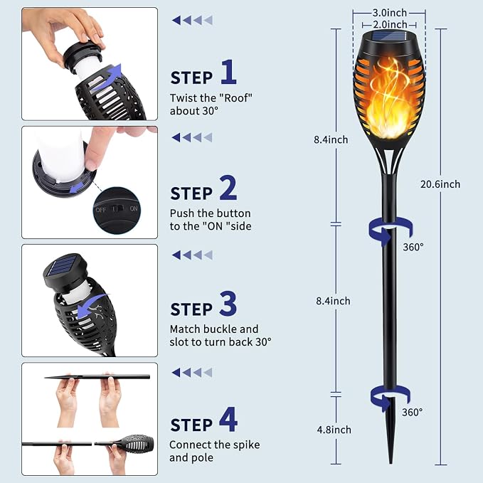 KYEKIO Solar Torch Light with Flickering Flame, Solar Garden Lights Outdoor - Image 6