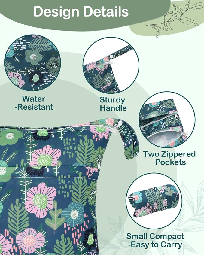 babygoal Floral Wet Dry Bags 3 Pack, Waterproof Travel Bags - Image 2