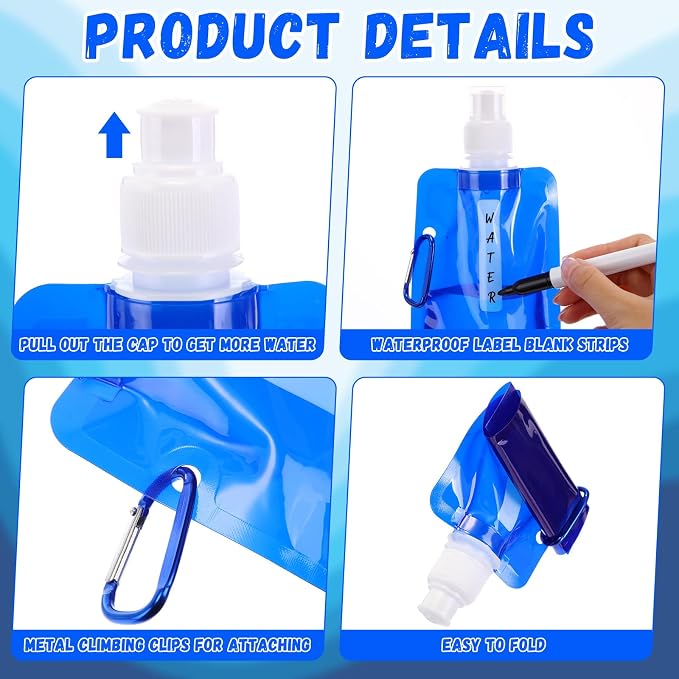 Teenyyou 24pack Collapsible Water Bottles Bulk 16oz Foldable Water Bottles - Image 3