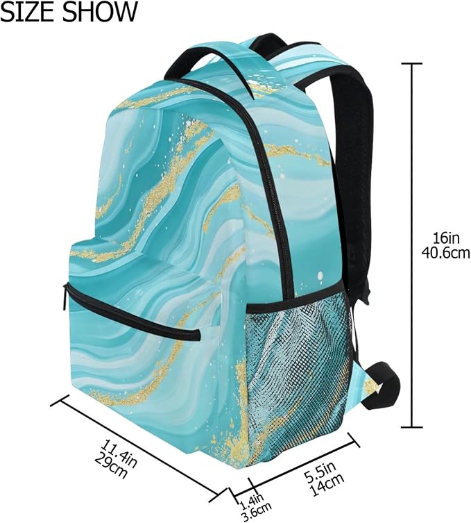 Wamika Turquoise Tie Dye Backpack Green Blue Marble School Backpacks Preschool - Image 8
