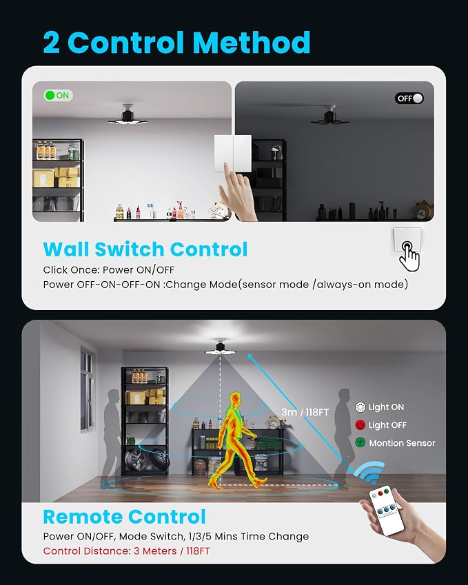 Garage Lights with Motion Sensor, 20000LM Motion Sensor Light Bulb Indoor with - Image 3