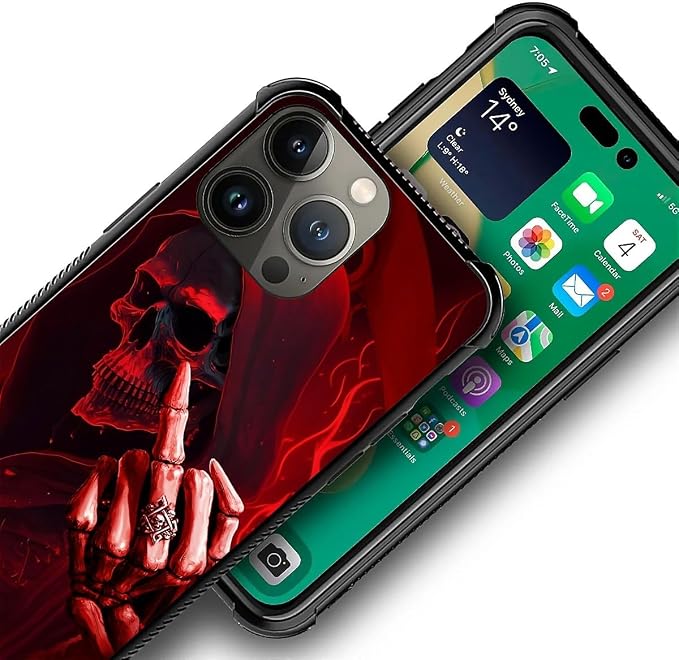 for iPhone 13 Pro Max Case, Gestures Funny Skull Pattern Graphic Design Girl - Image 7