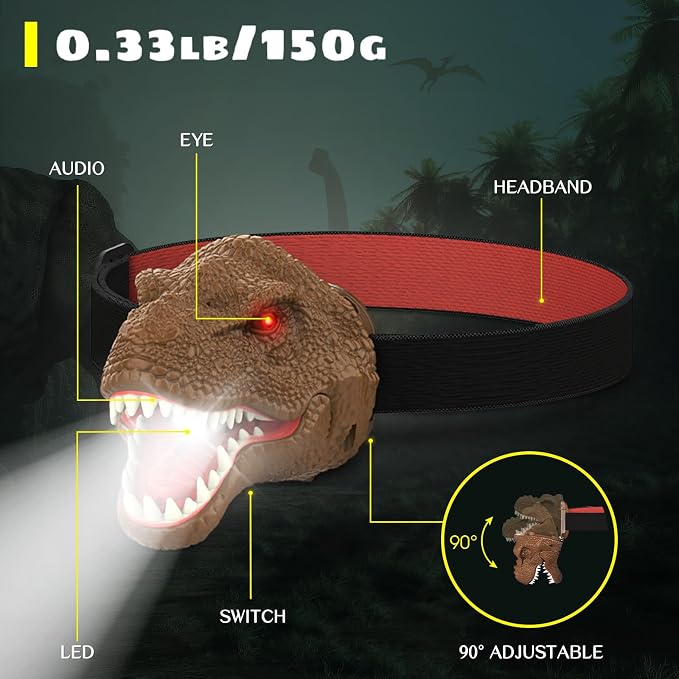 Dysaim Dinosaur Headlamp for Kids Head Lamp Outdoor Camping Essentials Gear - Image 8