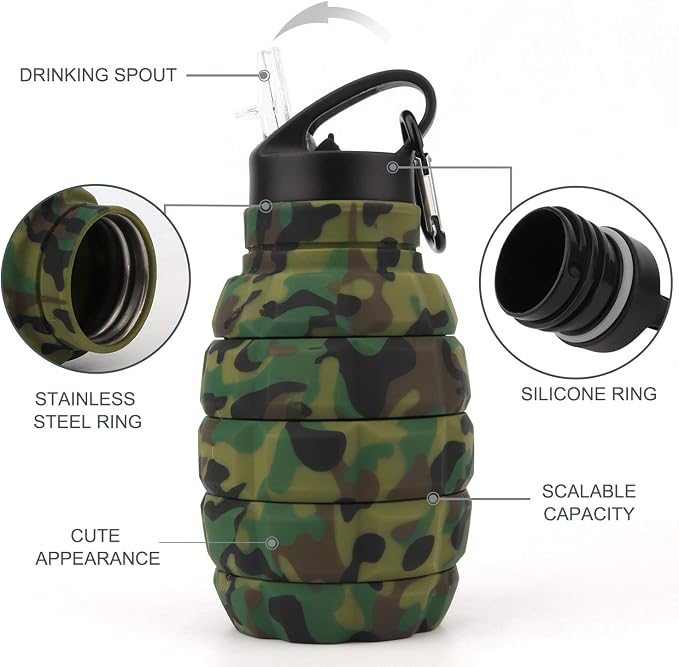Collapsible Travel Water Bottle19.6 oz, Reuseable Silicone Foldable Water - Image 3