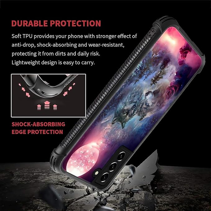 for Samsung Galaxy S22 Case, Star Two Wolfs Howling Pattern Graphic Design Girl - Image 2