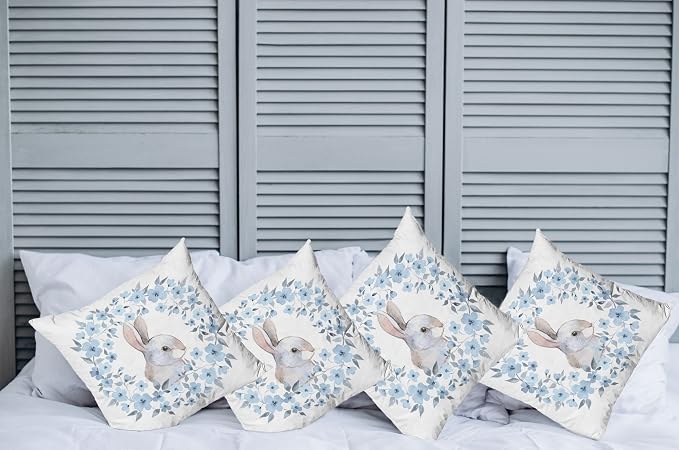 Ambesonne Watercolor Flower Decorative Throw Pillow Case Pack of 4, Bunny - Image 2