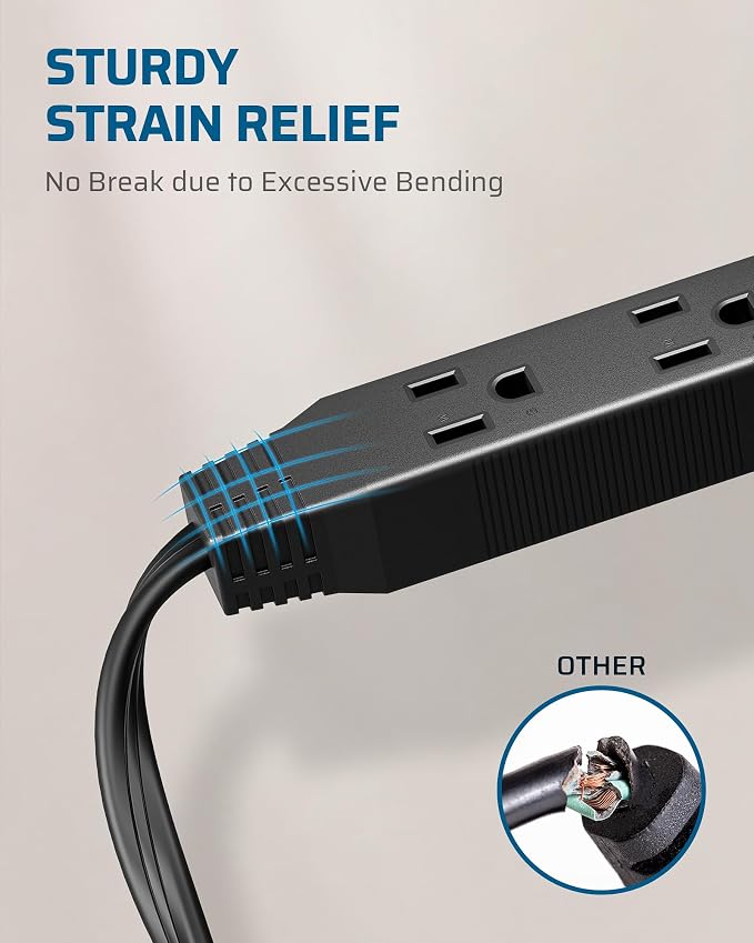 DEWENWILS 6FT Flat Plug Extension Cord 3 Prong Ultra Thin Power Strip, - Image 7