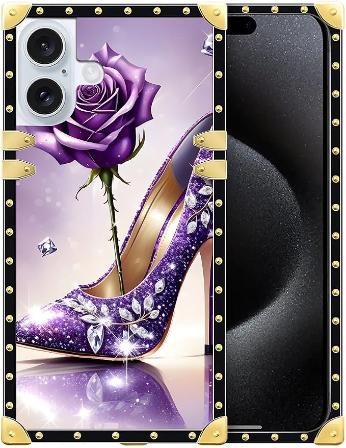 Compatible with iPhone 16 Plus Case, High Heeled Purple Diamond Rose Luxury by Unknown