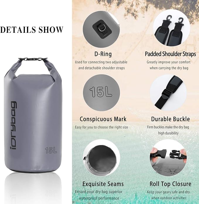 IDRYBAG Dry Bag for Kayaking Waterproof 2L/5L/10L/15L/20L, Small Dry Sack - Image 2