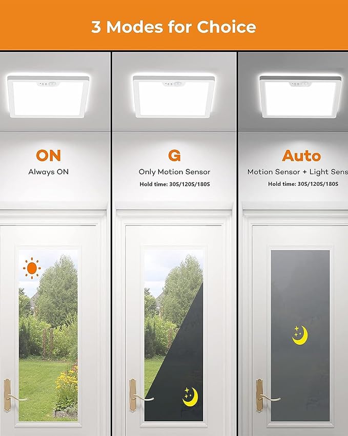 Annaror 12in Motion Sensor Ceiling Light Wired, 3000K 4000K 5000K Selectable - Image 5