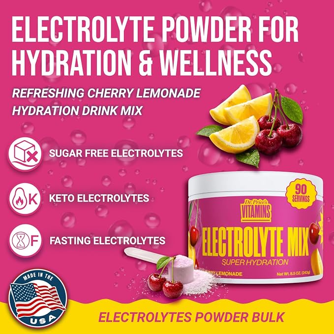 Dr. Price’s Electrolytes Powder Bulk – Cherry Lemonade, 90 Servings | Sugar - Image 2