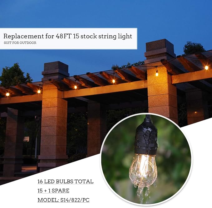 Jslinter S14 1W Outdoor String Lights Bulbs LED, Shatterproof & Waterproof - Image 7