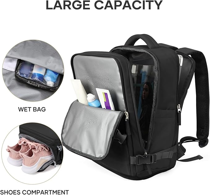 coowoz Large Travel Backpack For Women Men, Carry On Backpack Flight Approved - Image 4
