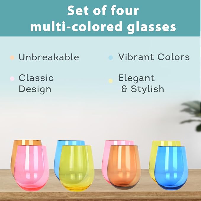 Lily's Home Set of 8 Shatter-Resistant Acrylic Stemless Wine Glasses - 14 oz - Image 3