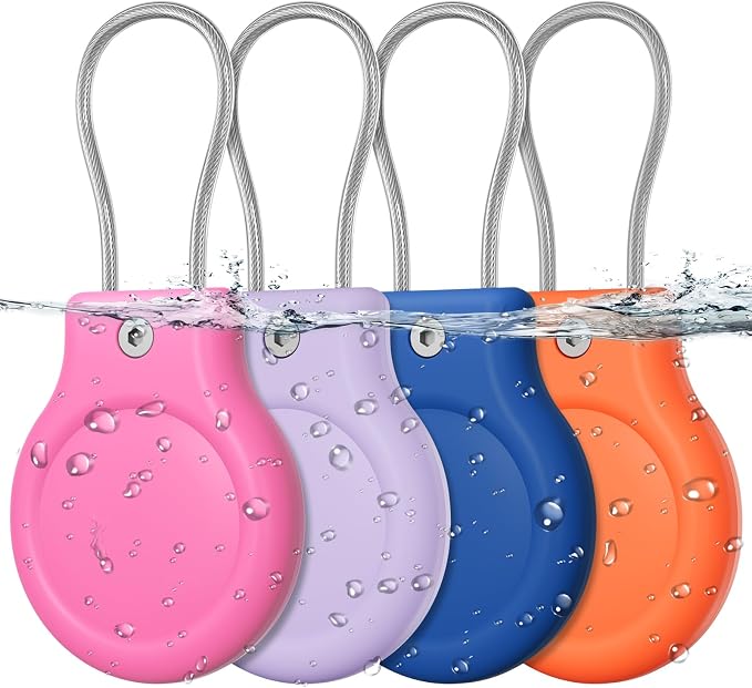 for AirTag Holder with Wire Cable, 4 Pack IPX8 Waterproof PC Hard Case by HOME