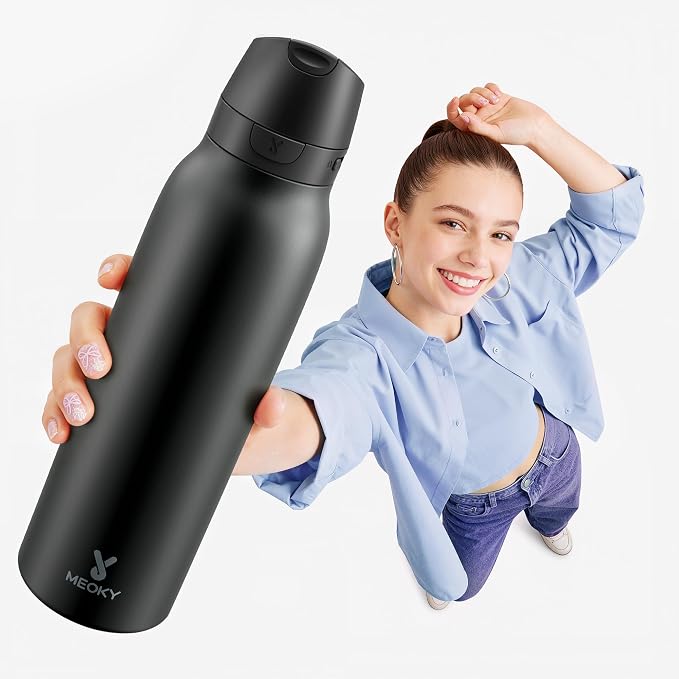 Meoky 24 oz Slim Insulated Water Bottle: Leak Proof Locking Lid, 2-in-1 Straw - Image 7