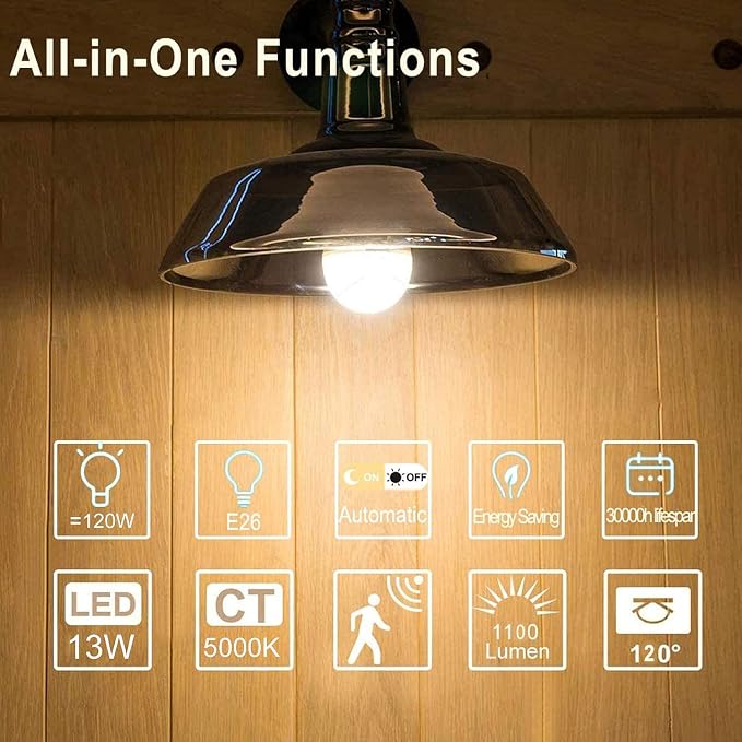 MikeWin Motion Sensor Light Bulbs Outdoor 2 Packs 13W Security LED Bulb - Image 8