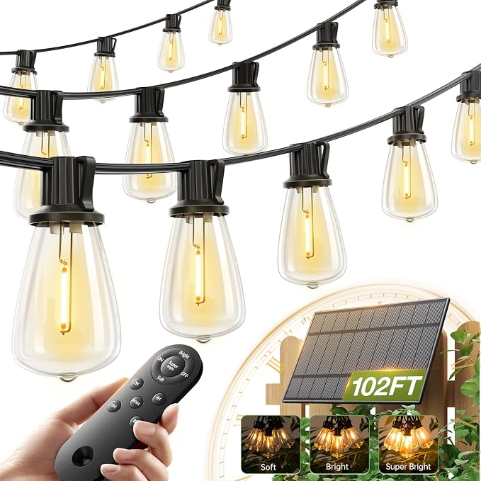 addlon 102 FT Solar String Lights Waterproof, Patio Light Solar Powered by addlon