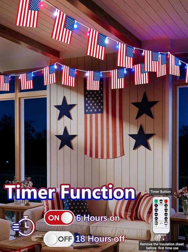 4th of July Decoration, 24FT 50LED Red White and Blue String Lights 25 American - Image 4