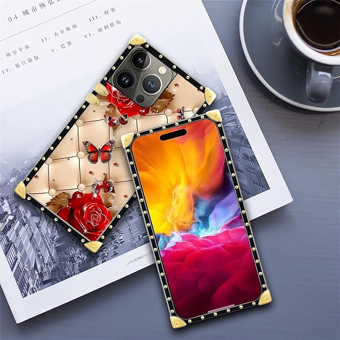 Compatible with iPhone 15 Pro Max Case, Shining Red Rose Butterfly Leather - Image 6