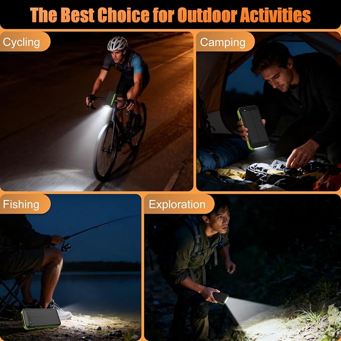 Solar Power Bank 33800mAh with Super Bright LED Flashlight, Built-in 4 Cables & - Image 4
