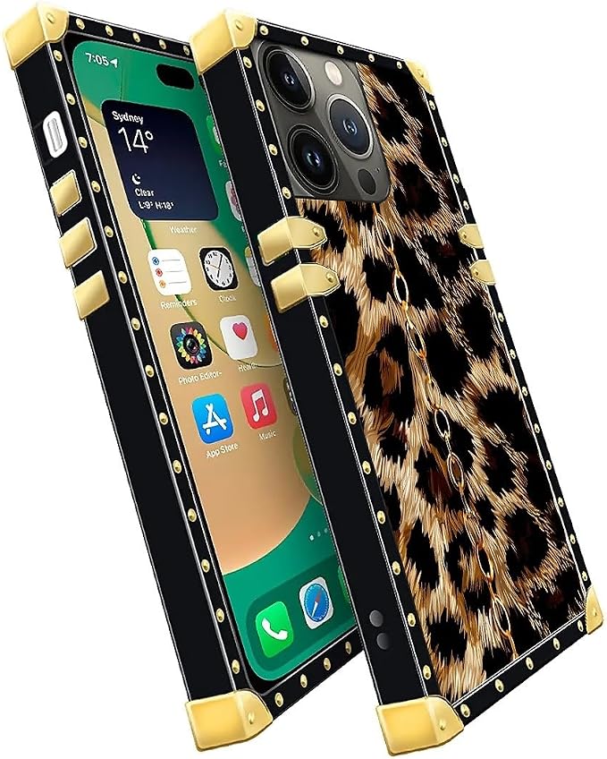 Compatible with iPhone 14 Pro Case, Seamless Gold Chain Leopard Luxury Golden - Image 3