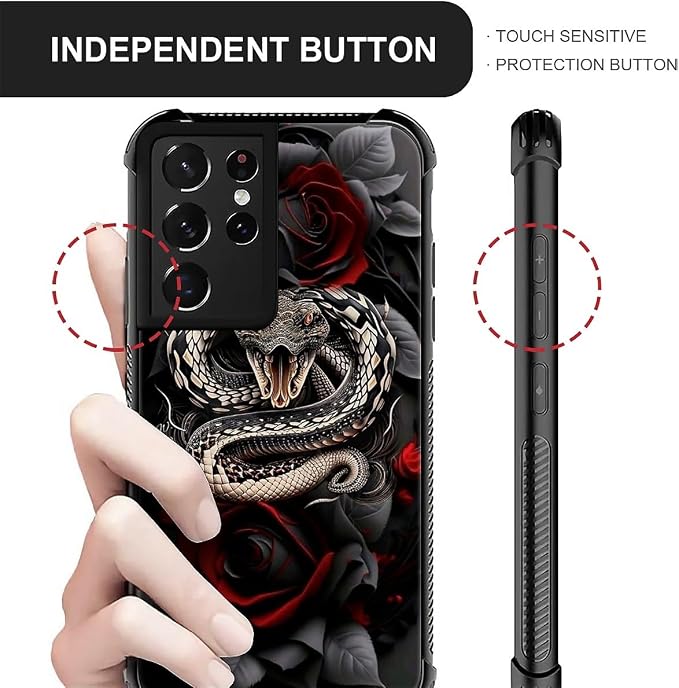 for Samsung Galaxy S21 Ultra Case, Entwined Rose Snake Pattern Graphic Design - Image 4