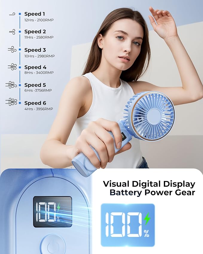 TUNISE Portable Handheld Fan, Portable Fan Rechargeable, 180° Adjustable - Image 5