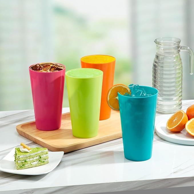 Plastic Cups Large Tumblers 35-ounce Reusable Drinking Glasses set of - Image 4