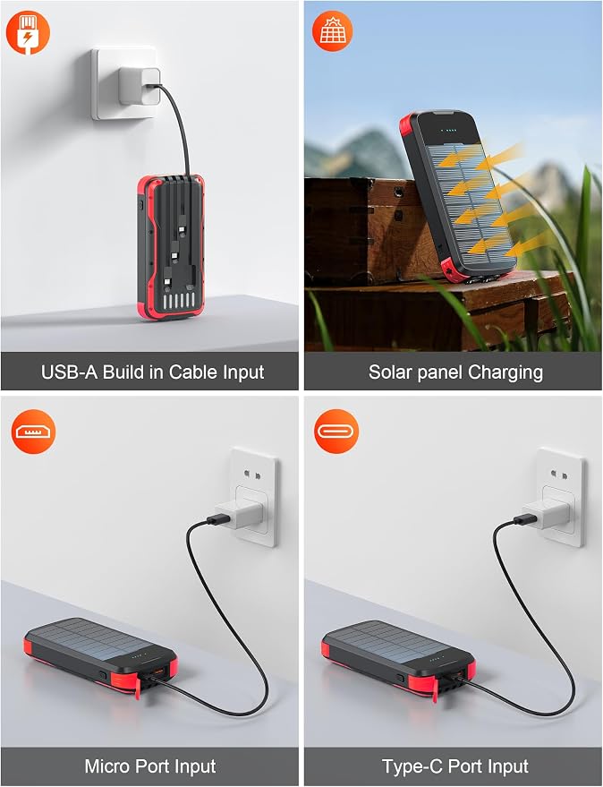 Solar Charger Power Bank, PD 20W Fast Charging External Batter, 40000mAh - Image 5