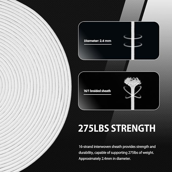 Abma Cord 2.4mm Paracord 275 100ft Nylon Rope 4 Strands Tactical Parachute Cord - Image 4